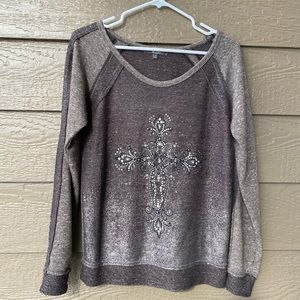 Miss Me long sleeve womens top Rhinestone Cross. Size M